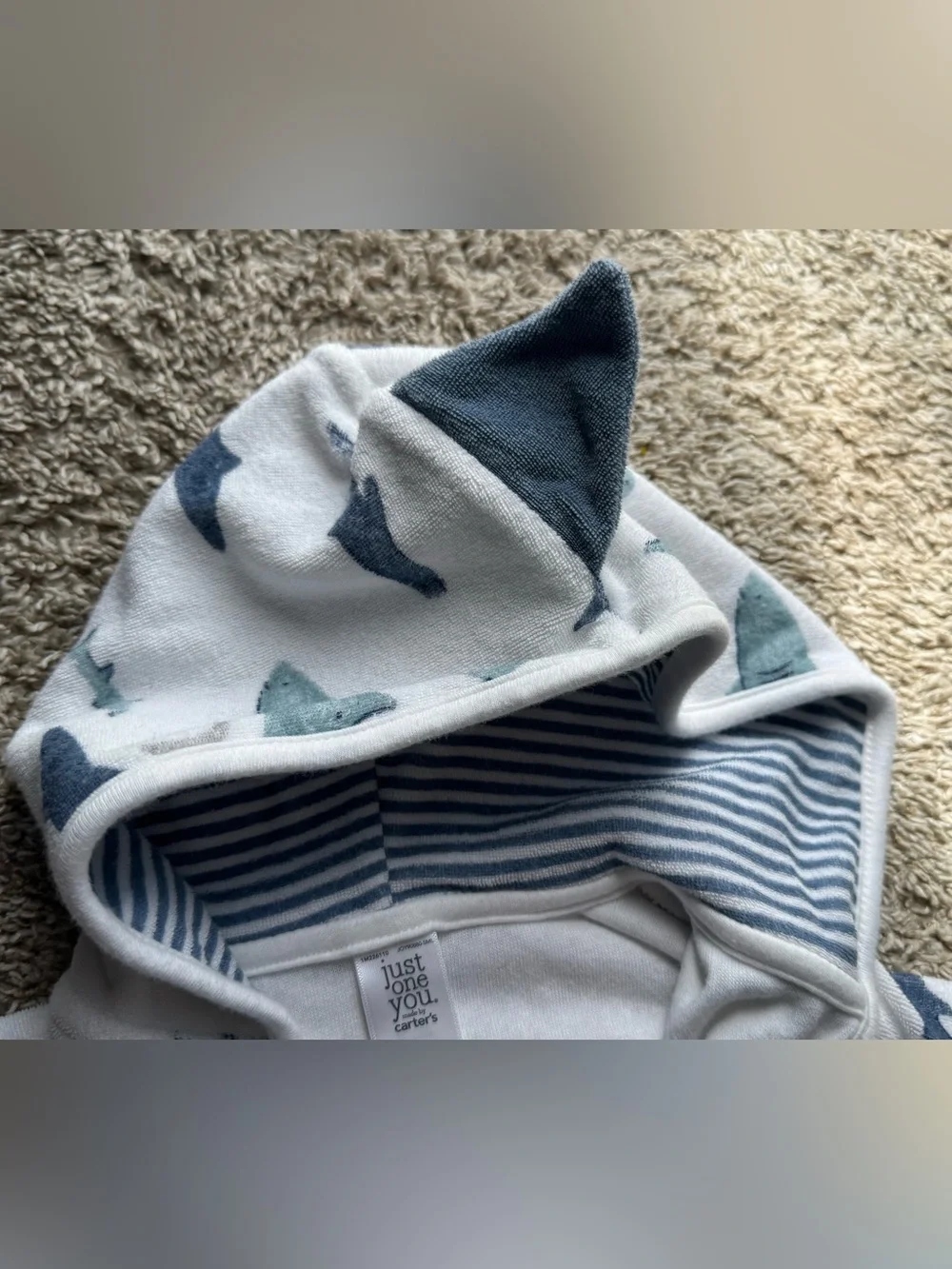 Carter’s Just One You Shark Hooded Bath Robe Baby Size 0-9M Blue Gray